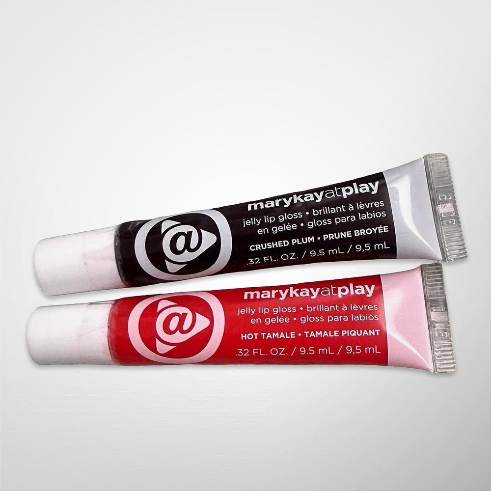 Mary Kay At Play Jelly Lip Gloss Set Crushed Plum & Hot Tamale 0.32oz NOS Sealed